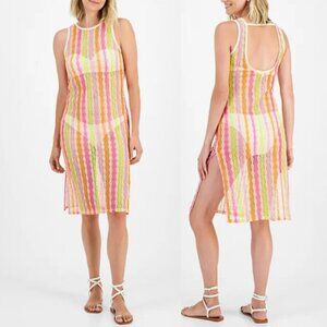 Miken Women's Multicolor Open Knit neon  Sleeveless Cover Up Dress Size Medium